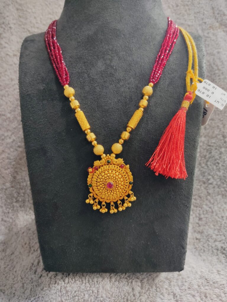 gold wax beads mala necklace