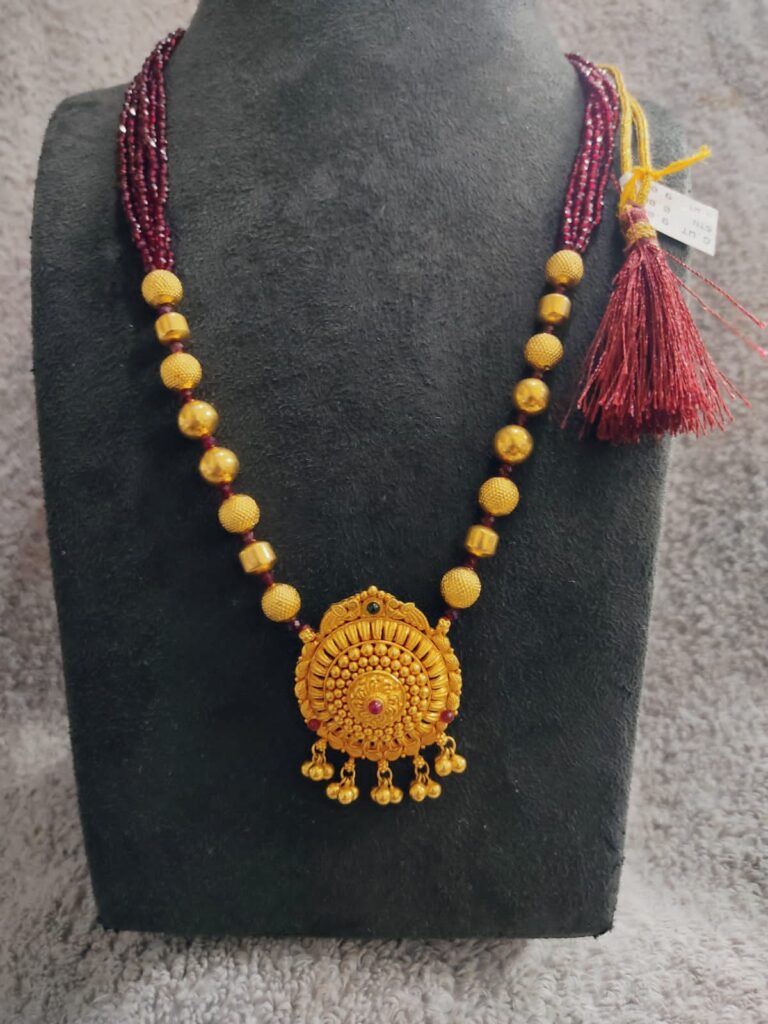 gold wax mala design with regal pendant