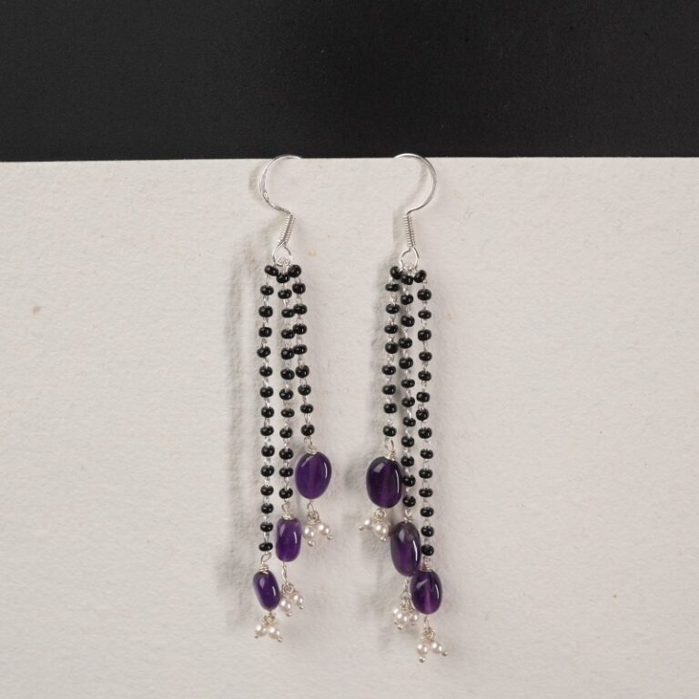 silver mangalsutra earrings with amethyst beads