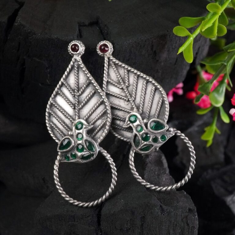 silver peacock earrings