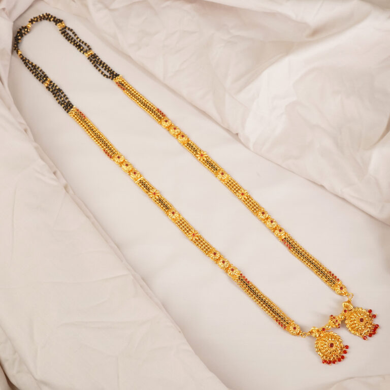 1 Gram Gold Mangalsutra With Flower Vati Pendant And Stone