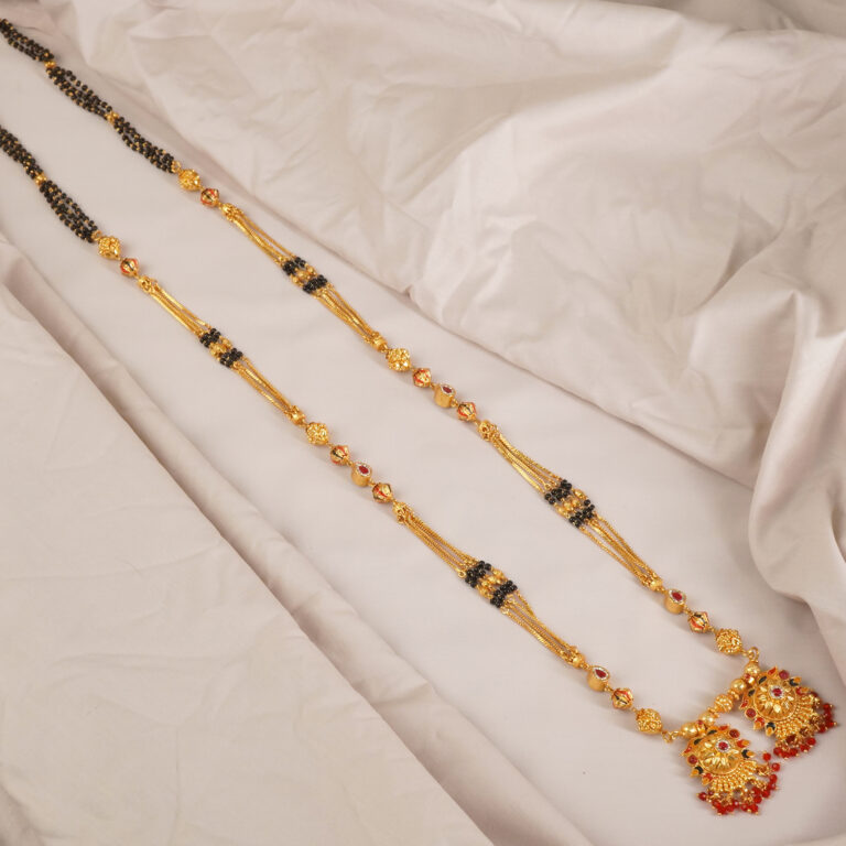 1 Gram Gold Mangalsutra With Flower Vati Pendant And Stone